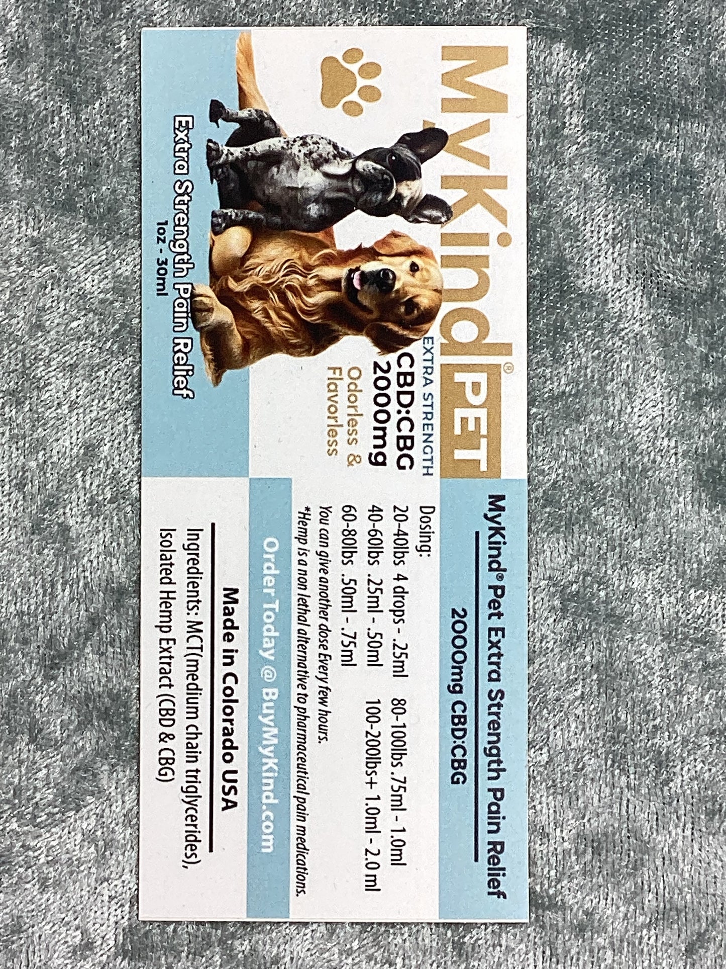 MyKind Canine Tincture 1:1 CBD/CBG 2000mg Maximum Strength